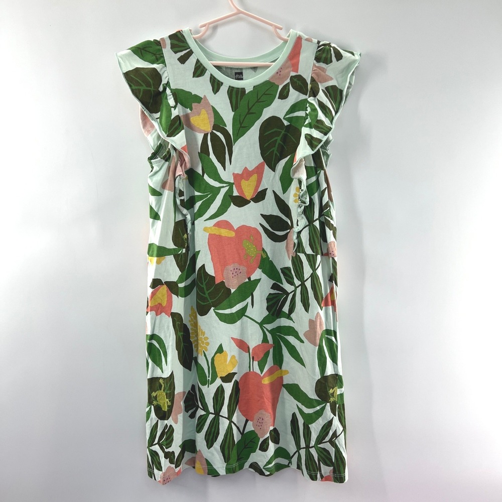Tea Collection Dress Girls 10 Floral Cotton Tropical Vacation Resort Youth Green